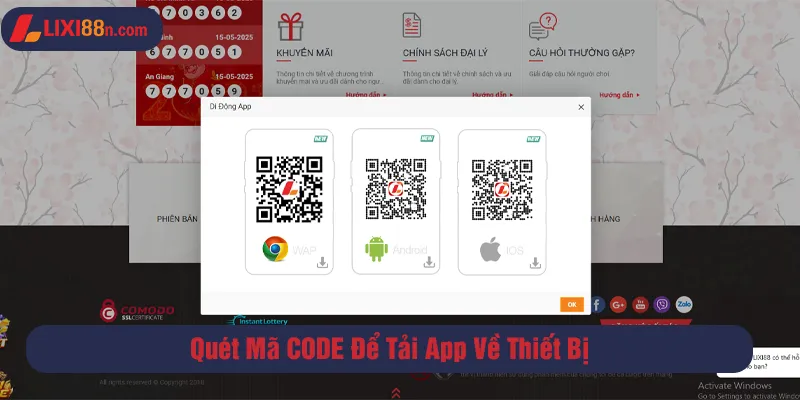 Quét mã code để tải app về thiết bị