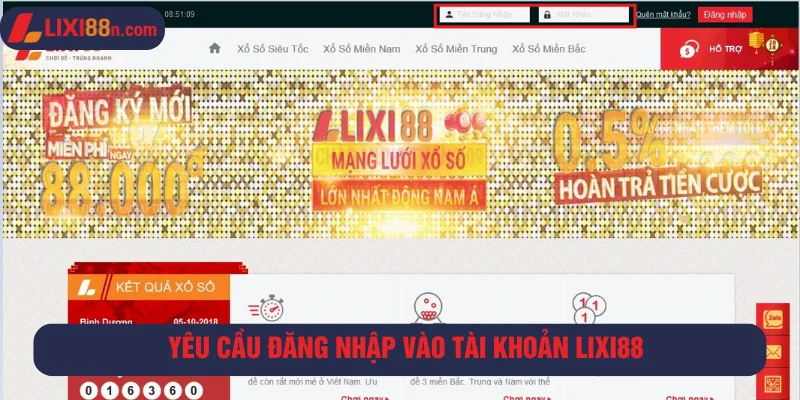 Yêu cầu đăng nhập vào Lixi88
